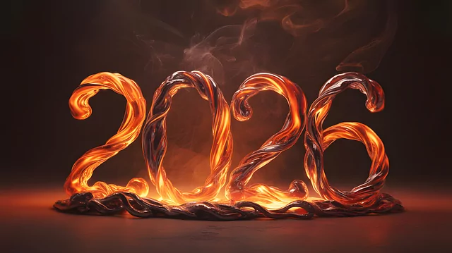 2026 - Ziffern aus gedrehtem, glühendem Glas 